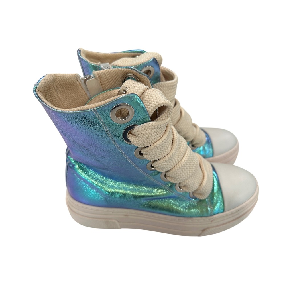 Cristian Zerotre Iridescent Metallic High Top Sneakers Italy Blue Teal 41
